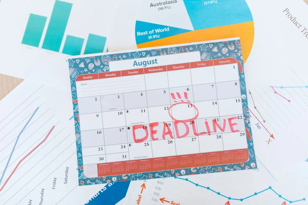 A calendar with a deadline marked, representing ECI and Form C-S corporate tax filing dates